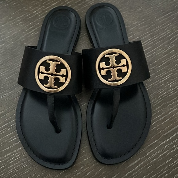 Tory Burch - Benton Band Flat Sandal / Calf Leather / Perfect Black / Size 7 - Picture 2 of 6